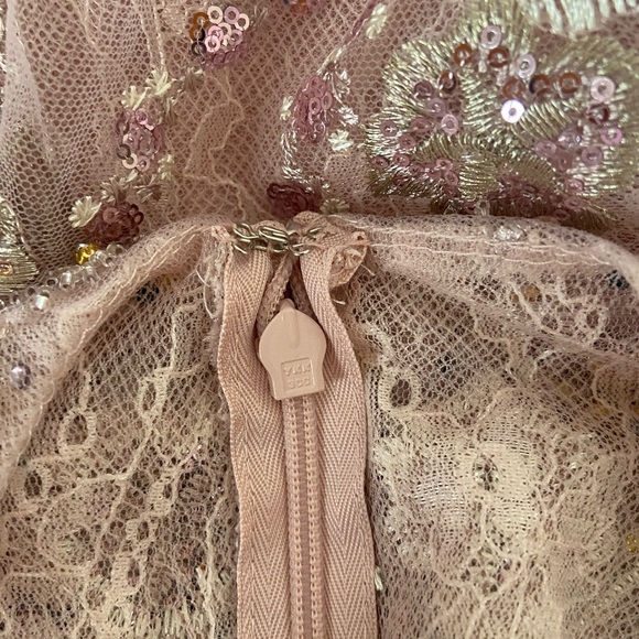 Mac Duggal Size 10 Blush Pink Beaded Floral Lace Midi Dress NWT Formal Cocktail - Picture 11 of 15